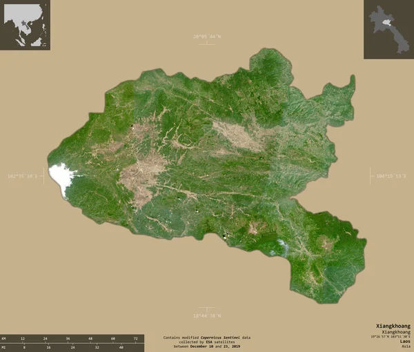 Xiangkhoang Provincia Laos Imágenes Satelitales Sentinel Forma Aislada Sobre Fondo —  Fotos de Stock