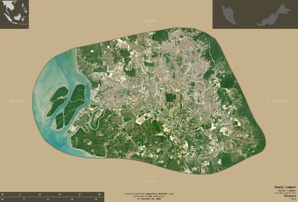 Kuala Lumpur Federální Území Malajsie Sentinel Satelitní Snímky Tvar Izolovaný — Stock fotografie