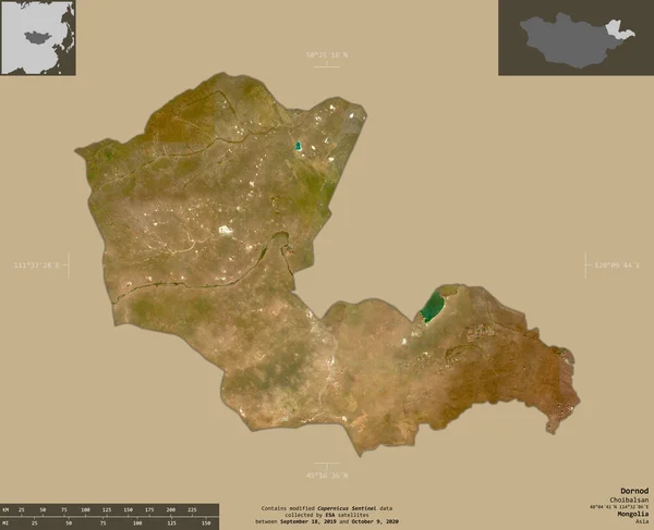 Dornod Provinsen Mongoliet Satellitbilder Från Sentinel Form Isolerad Solid Bakgrund — Stockfoto