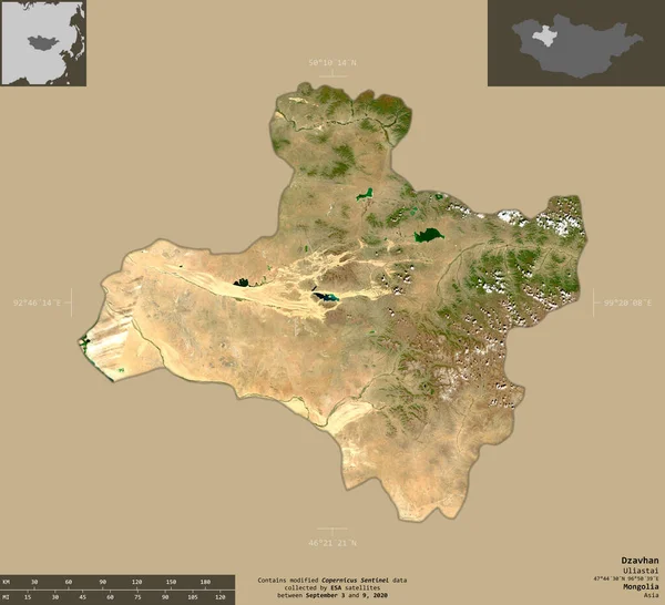 Dzavhan Provinz Der Mongolei Satellitenbilder Von Sentinel Form Isoliert Auf — Stockfoto