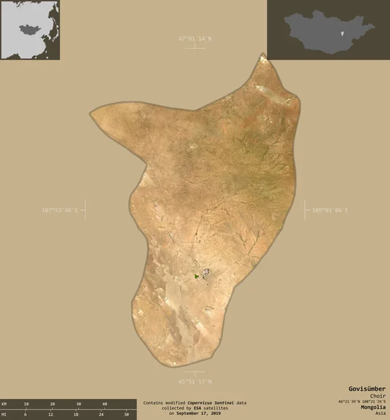 Govisumber Municipality Mongolia Sentinel Satellite Imagery Shape Isolated Solid Background — Stock Photo, Image