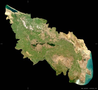 Aran, Azerbaycan bölgesi. Sentinel-2 uydu görüntüleri. Siyah üzerine izole edilmiş şekil. Tanımı, başkentin yeri. Değiştirilmiş Kopernik Sentinel verileri içerir