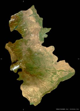 Yukhari-Karabağ, Azerbaycan bölgesi. Sentinel-2 uydu görüntüleri. Siyah üzerine izole edilmiş şekil. Tanımı, başkentin yeri. Değiştirilmiş Kopernik Sentinel verileri içerir