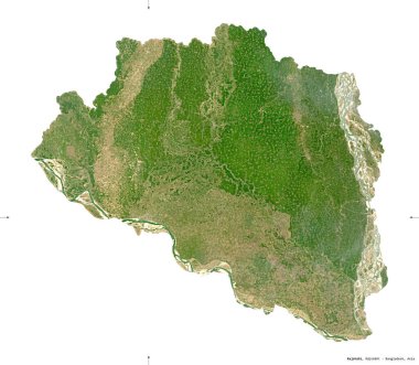 Rajshahi, Bangladeş bölüğü. Sentinel-2 uydu görüntüleri. Beyaz katı üzerinde izole edilmiş şekil. Tanımı, başkentin yeri. Değiştirilmiş Kopernik Sentinel verileri içerir