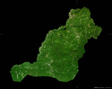 Pemagatshel, Butan bölgesi. Sentinel-2 uydu görüntüleri. Siyah üzerine izole edilmiş şekil. Tanımı, başkentin yeri. Değiştirilmiş Kopernik Sentinel verileri içerir