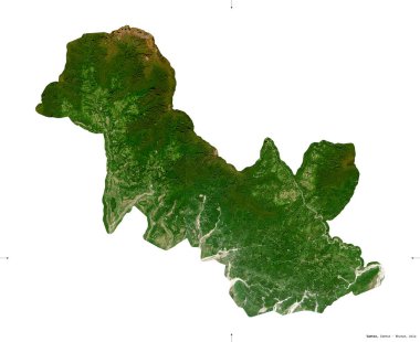 Samtse, Butan bölgesi. Sentinel-2 uydu görüntüleri. Beyaz katı üzerinde izole edilmiş şekil. Tanımı, başkentin yeri. Değiştirilmiş Kopernik Sentinel verileri içerir