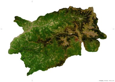 Trashigang, Butan bölgesi. Sentinel-2 uydu görüntüleri. Beyaz katı üzerinde izole edilmiş şekil. Tanımı, başkentin yeri. Değiştirilmiş Kopernik Sentinel verileri içerir