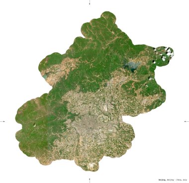Pekin, Çin Belediyesi. Sentinel-2 uydu görüntüleri. Beyaz katı üzerinde izole edilmiş şekil. Tanımı, başkentin yeri. Değiştirilmiş Kopernik Sentinel verileri içerir
