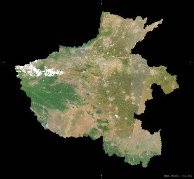 Henan, Çin vilayeti. Sentinel-2 uydu görüntüleri. Siyah üzerine izole edilmiş şekil. Tanımı, başkentin yeri. Değiştirilmiş Kopernik Sentinel verileri içerir