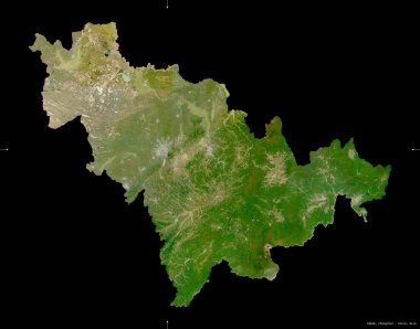 Jilin, Çin vilayeti. Sentinel-2 uydu görüntüleri. Siyah üzerine izole edilmiş şekil. Tanımı, başkentin yeri. Değiştirilmiş Kopernik Sentinel verileri içerir