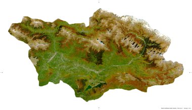 Racha-Lechkhumi-Kvemo Svaneti, Gürcistan bölgesi. Sentinel-2 uydu görüntüleri. Beyaz üzerinde izole edilmiş şekil. Tanımı, başkentin yeri. Değiştirilmiş Kopernik Sentinel verileri içerir