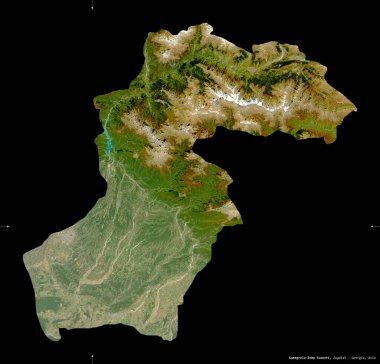 Samegrelo-Zemo Svaneti, Gürcistan bölgesi. Sentinel-2 uydu görüntüleri. Siyah üzerine izole edilmiş şekil. Tanımı, başkentin yeri. Değiştirilmiş Kopernik Sentinel verileri içerir
