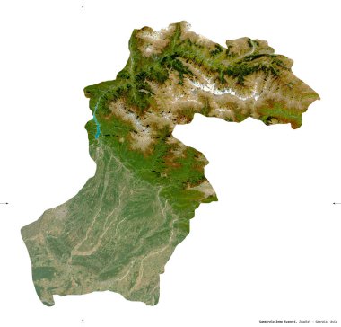 Samegrelo-Zemo Svaneti, Gürcistan bölgesi. Sentinel-2 uydu görüntüleri. Beyaz üzerinde izole edilmiş şekil. Tanımı, başkentin yeri. Değiştirilmiş Kopernik Sentinel verileri içerir