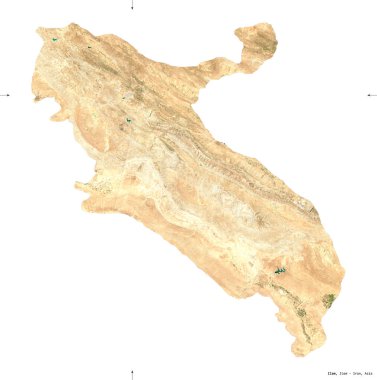 Ilam, İran vilayeti. Sentinel-2 uydu görüntüleri. Beyaz katı üzerinde izole edilmiş şekil. Tanımı, başkentin yeri. Değiştirilmiş Kopernik Sentinel verileri içerir