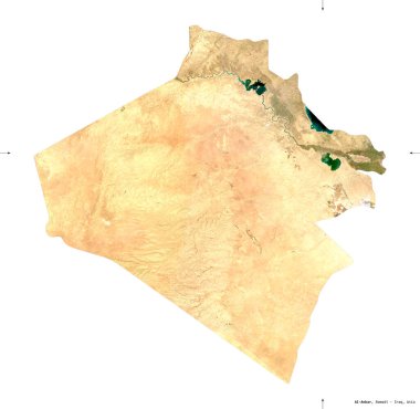 Al-Anbar, Irak vilayeti. Sentinel-2 uydu görüntüleri. Beyaz katı üzerinde izole edilmiş şekil. Tanımı, başkentin yeri. Değiştirilmiş Kopernik Sentinel verileri içerir