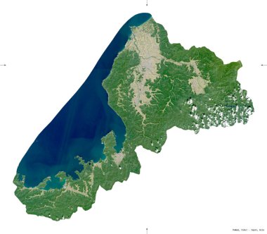 Fukui, Japonya ili. Sentinel-2 uydu görüntüleri. Beyaz üzerinde izole edilmiş şekil. Tanımı, başkentin yeri. Değiştirilmiş Kopernik Sentinel verileri içerir