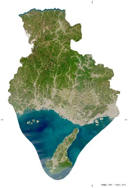 Hyogo, Japonya vilayeti. Sentinel-2 uydu görüntüleri. Beyaz üzerinde izole edilmiş şekil. Tanımı, başkentin yeri. Değiştirilmiş Kopernik Sentinel verileri içerir