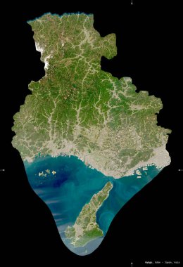Hyogo, Japonya vilayeti. Sentinel-2 uydu görüntüleri. Siyah üzerine izole edilmiş şekil. Tanımı, başkentin yeri. Değiştirilmiş Kopernik Sentinel verileri içerir