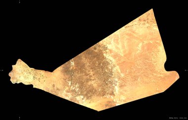 Mafraq, Ürdün vilayeti. Sentinel-2 uydu görüntüleri. Siyah üzerine izole edilmiş şekil. Tanımı, başkentin yeri. Değiştirilmiş Kopernik Sentinel verileri içerir