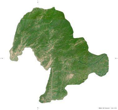 Bokeo, Laos vilayeti. Sentinel-2 uydu görüntüleri. Beyaz katı üzerinde izole edilmiş şekil. Tanımı, başkentin yeri. Değiştirilmiş Kopernik Sentinel verileri içerir