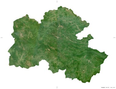 Houaphan, Laos vilayeti. Sentinel-2 uydu görüntüleri. Beyaz katı üzerinde izole edilmiş şekil. Tanımı, başkentin yeri. Değiştirilmiş Kopernik Sentinel verileri içerir