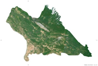 Khammouan, Laos vilayeti. Sentinel-2 uydu görüntüleri. Beyaz katı üzerinde izole edilmiş şekil. Tanımı, başkentin yeri. Değiştirilmiş Kopernik Sentinel verileri içerir