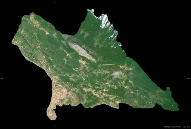 Khammouan, Laos vilayeti. Sentinel-2 uydu görüntüleri. Siyah üzerine izole edilmiş şekil. Tanımı, başkentin yeri. Değiştirilmiş Kopernik Sentinel verileri içerir