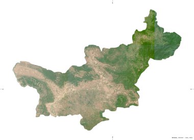 Saravan, Laos vilayeti. Sentinel-2 uydu görüntüleri. Beyaz katı üzerinde izole edilmiş şekil. Tanımı, başkentin yeri. Değiştirilmiş Kopernik Sentinel verileri içerir