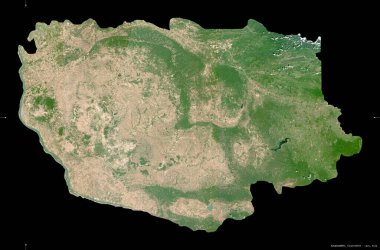 Savannakhet, Laos vilayeti. Sentinel-2 uydu görüntüleri. Siyah üzerine izole edilmiş şekil. Tanımı, başkentin yeri. Değiştirilmiş Kopernik Sentinel verileri içerir