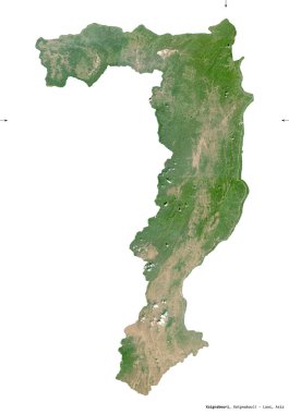 Xaignabouri, Laos vilayeti. Sentinel-2 uydu görüntüleri. Beyaz katı üzerinde izole edilmiş şekil. Tanımı, başkentin yeri. Değiştirilmiş Kopernik Sentinel verileri içerir
