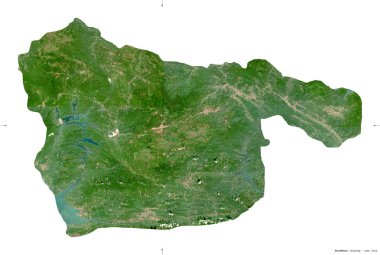 Xaisomboun, 124. özel bölge Laos bölgesi. Sentinel-2 uydu görüntüleri. Beyaz katı üzerinde izole edilmiş şekil. Tanımı, başkentin yeri. Değiştirilmiş Kopernik Sentinel verileri içerir