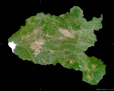 Xiangkhoang, Laos bölgesi. Sentinel-2 uydu görüntüleri. Siyah üzerine izole edilmiş şekil. Tanımı, başkentin yeri. Değiştirilmiş Kopernik Sentinel verileri içerir