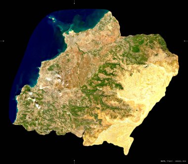 Kuzeye, Lübnan valiliğine. Sentinel-2 uydu görüntüleri. Siyah üzerine izole edilmiş şekil. Tanımı, başkentin yeri. Değiştirilmiş Kopernik Sentinel verileri içerir