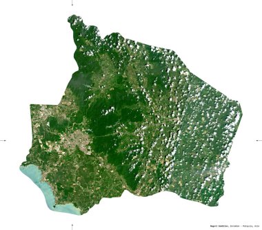 Negeri Sembilan, Malezya Eyaleti. Sentinel-2 uydu görüntüleri. Beyaz katı üzerinde izole edilmiş şekil. Tanımı, başkentin yeri. Değiştirilmiş Kopernik Sentinel verileri içerir