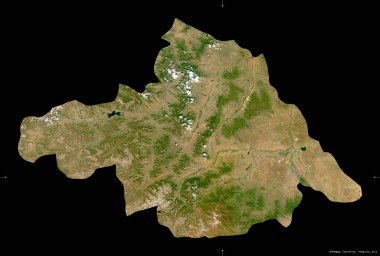 Arhangay, Moğolistan vilayeti. Sentinel-2 uydu görüntüleri. Siyah üzerine izole edilmiş şekil. Tanımı, başkentin yeri. Değiştirilmiş Kopernik Sentinel verileri içerir