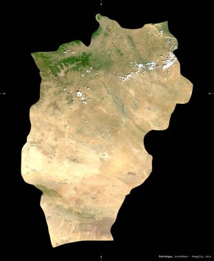 Ovorhangay, Moğolistan eyaleti. Sentinel-2 uydu görüntüleri. Siyah üzerine izole edilmiş şekil. Tanımı, başkentin yeri. Değiştirilmiş Kopernik Sentinel verileri içerir