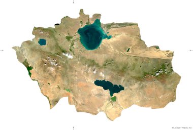 Uvs, Moğolistan eyaleti. Sentinel-2 uydu görüntüleri. Beyaz katı üzerinde izole edilmiş şekil. Tanımı, başkentin yeri. Değiştirilmiş Kopernik Sentinel verileri içerir