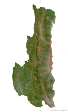 Chin, Myanmar Eyaleti. Sentinel-2 uydu görüntüleri. Beyaz katı üzerinde izole edilmiş şekil. Tanımı, başkentin yeri. Değiştirilmiş Kopernik Sentinel verileri içerir