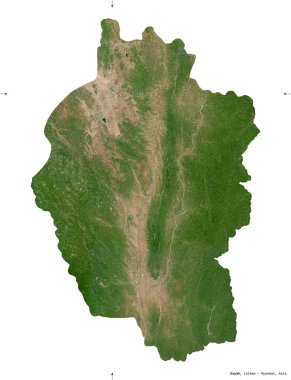 Kayah, Myanmar eyaleti. Sentinel-2 uydu görüntüleri. Beyaz katı üzerinde izole edilmiş şekil. Tanımı, başkentin yeri. Değiştirilmiş Kopernik Sentinel verileri içerir