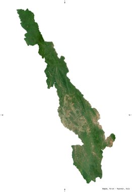 Kayin, Myanmar Eyaleti. Sentinel-2 uydu görüntüleri. Beyaz katı üzerinde izole edilmiş şekil. Tanımı, başkentin yeri. Değiştirilmiş Kopernik Sentinel verileri içerir