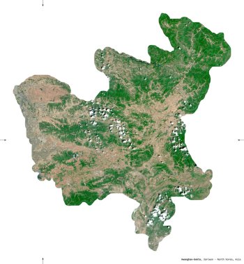 Hwanghae-bukto, Kuzey Kore vilayeti. Sentinel-2 uydu görüntüleri. Beyaz üzerinde izole edilmiş şekil. Tanımı, başkentin yeri. Değiştirilmiş Kopernik Sentinel verileri içerir
