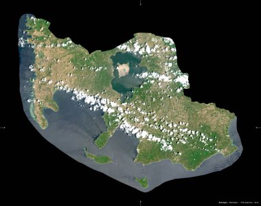 Batangas, Filipinler ili. Sentinel-2 uydu görüntüleri. Siyah üzerine izole edilmiş şekil. Tanımı, başkentin yeri. Değiştirilmiş Kopernik Sentinel verileri içerir