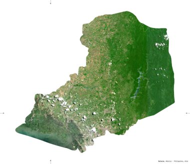 Bulacan, Filipinler vilayeti. Sentinel-2 uydu görüntüleri. Beyaz katı üzerinde izole edilmiş şekil. Tanımı, başkentin yeri. Değiştirilmiş Kopernik Sentinel verileri içerir