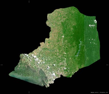Bulacan, Filipinler vilayeti. Sentinel-2 uydu görüntüleri. Siyah üzerine izole edilmiş şekil. Tanımı, başkentin yeri. Değiştirilmiş Kopernik Sentinel verileri içerir