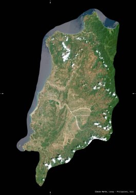 Ilocos Norte, Filipinler vilayeti. Sentinel-2 uydu görüntüleri. Siyah üzerine izole edilmiş şekil. Tanımı, başkentin yeri. Değiştirilmiş Kopernik Sentinel verileri içerir