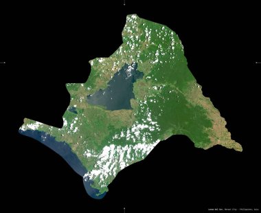 Lanao del Sur, Filipinler vilayeti. Sentinel-2 uydu görüntüleri. Siyah üzerine izole edilmiş şekil. Tanımı, başkentin yeri. Değiştirilmiş Kopernik Sentinel verileri içerir