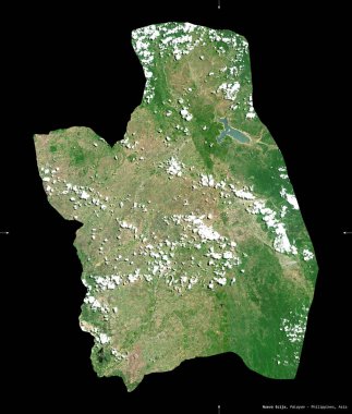 Nueva Ecija, Filipinler ili. Sentinel-2 uydu görüntüleri. Siyah üzerine izole edilmiş şekil. Tanımı, başkentin yeri. Değiştirilmiş Kopernik Sentinel verileri içerir