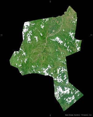 Nueva Vizcaya, Filipinler vilayeti. Sentinel-2 uydu görüntüleri. Siyah üzerine izole edilmiş şekil. Tanımı, başkentin yeri. Değiştirilmiş Kopernik Sentinel verileri içerir
