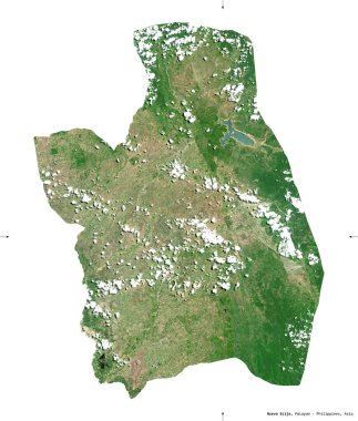 Nueva Ecija, Filipinler ili. Sentinel-2 uydu görüntüleri. Beyaz katı üzerinde izole edilmiş şekil. Tanımı, başkentin yeri. Değiştirilmiş Kopernik Sentinel verileri içerir