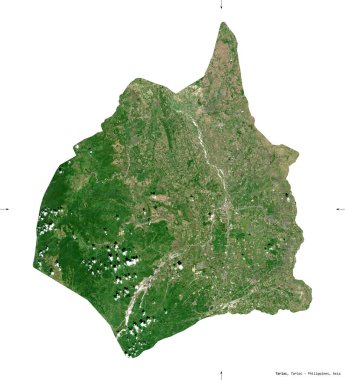 Tarlac, Filipinler vilayeti. Sentinel-2 uydu görüntüleri. Beyaz katı üzerinde izole edilmiş şekil. Tanımı, başkentin yeri. Değiştirilmiş Kopernik Sentinel verileri içerir